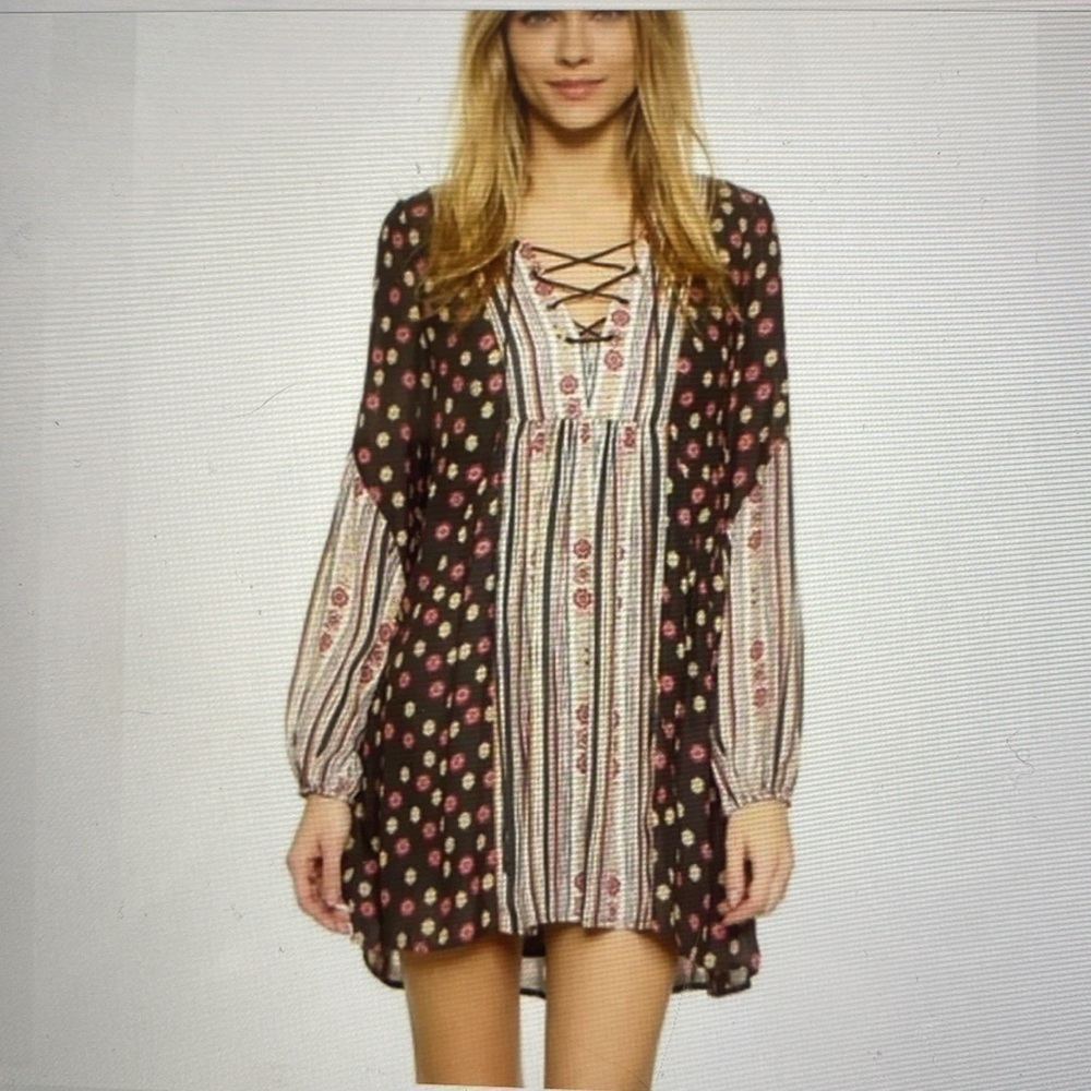 Free People Rain Or Shine Mini Dress Womens S Tunic Pirate Bohemian Festival - Picture 2 of 14